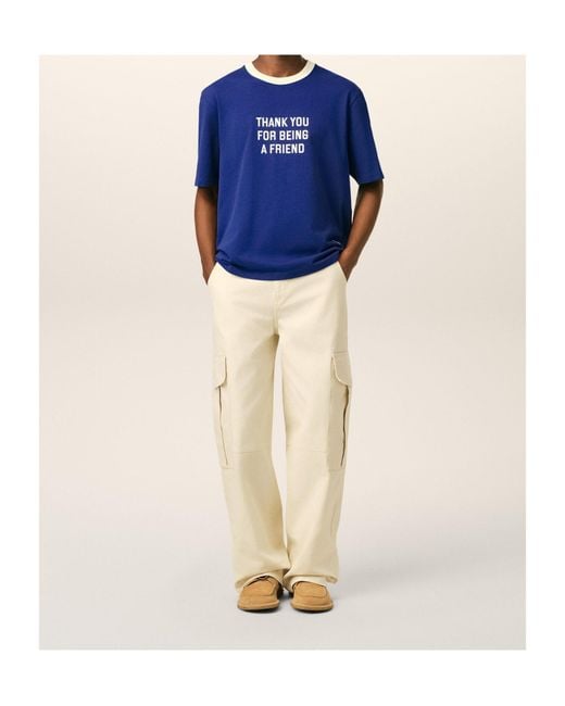 AMI Blue Printed Cotton Thank You For Being A Friend T-Shirt for men