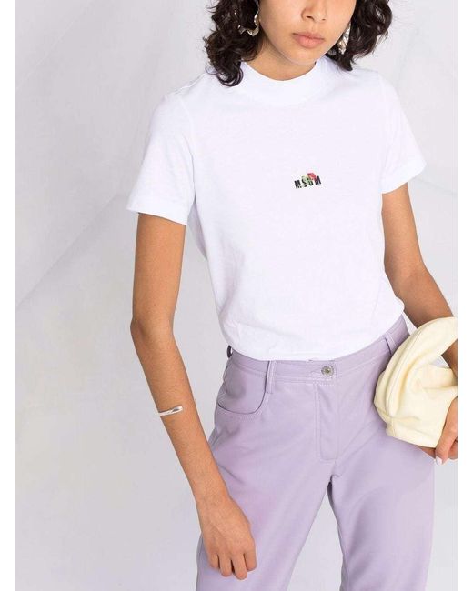 MSGM White Embroidered-Logo T-Shirt