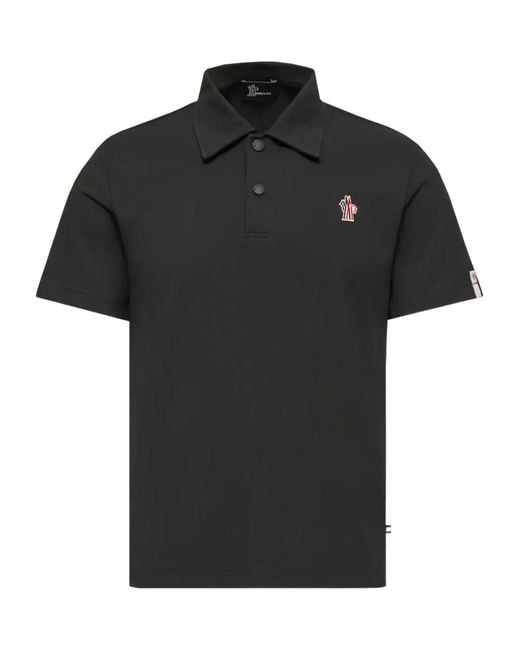 Moncler Black Grenoble Logo-Patch Short-Sleeved Polo Shirt for men