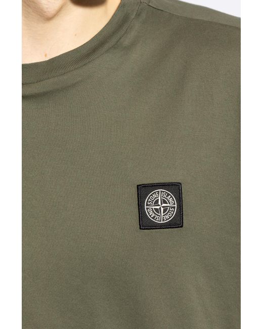 Stone Island Green Compass-Patch Crewneck T-Shirt for men