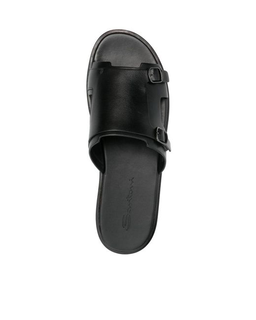 Santoni Black Buckle Sandals for men