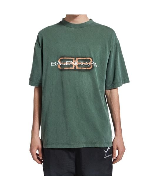 Balenciaga Green Bb Icon Crewneck T-Shirt for men