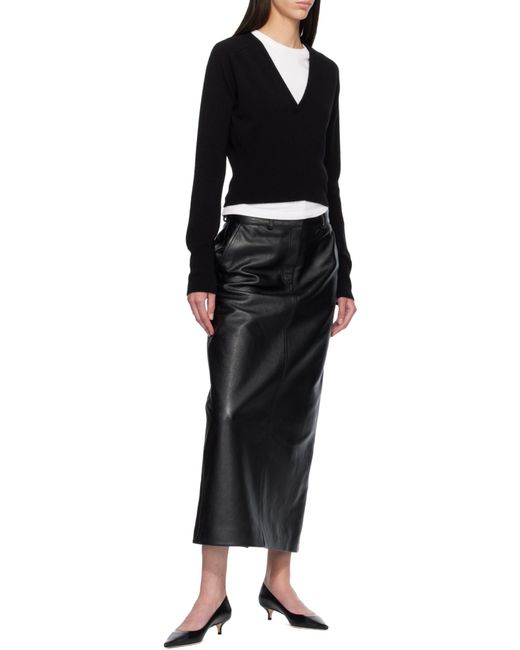 Totême Black Grained-Leather Straight Maxi Skirt