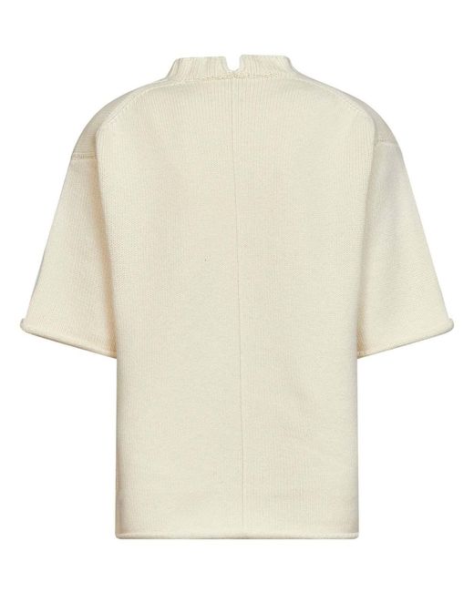Bottega Veneta White Ribbed Stand-Collar Knitted Top
