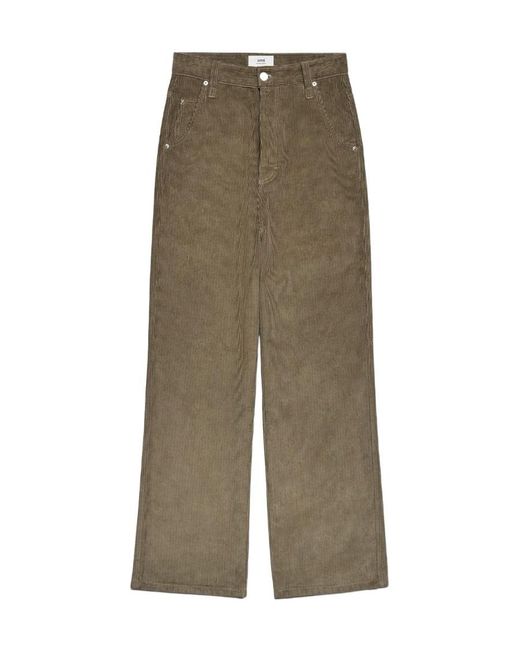 AMI Green Corduroy Straight Trousers for men
