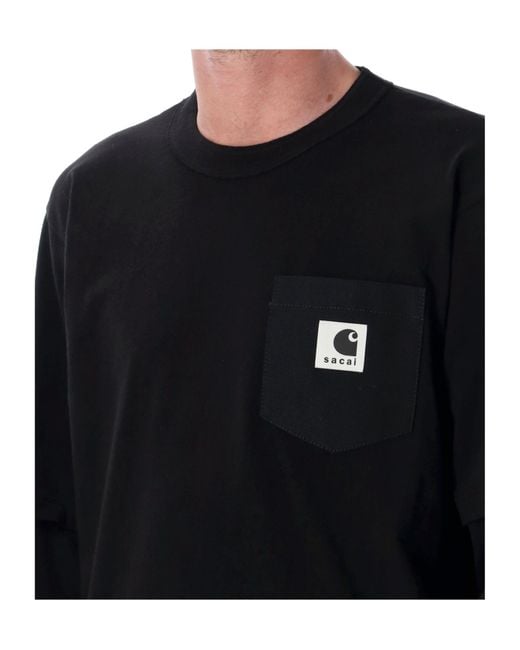 Sacai Black X Carhartt Wip Logo Patch Crewneck Sweatshirt for men