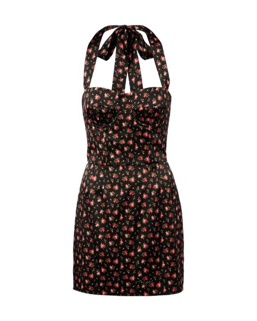 Dolce & Gabbana Black Floral Halterneck Silk-Blend Satin Minidress