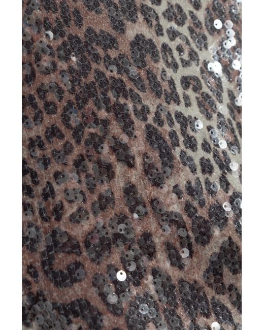 Ganni Gray Leopard Print Sequin Embellished Sleeveless Top