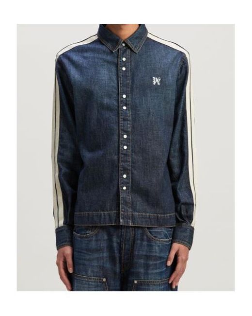 Palm Angels Blue Monogram Detailed Denim Track Jacket for men