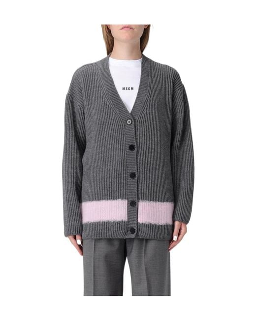 MSGM Gray V-Neck Cardigan