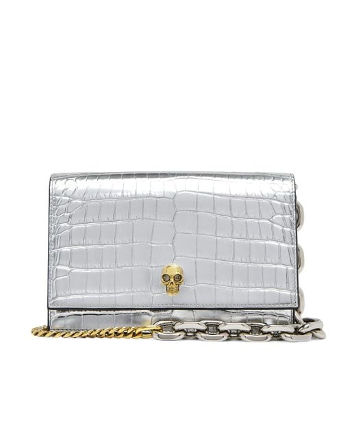 Alexander McQueen Gray Small Skull Embossed Crossbody Bag