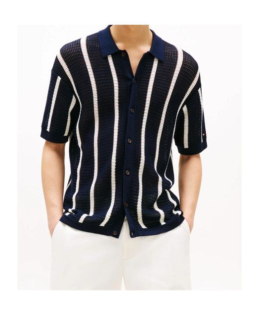 Tommy Hilfiger Blue Vertical Stripe Short-Sleeve Patterned Shirt for men