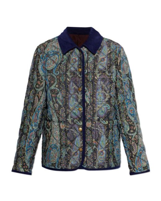 Etro Blue Paisley Quilted Down Jacket