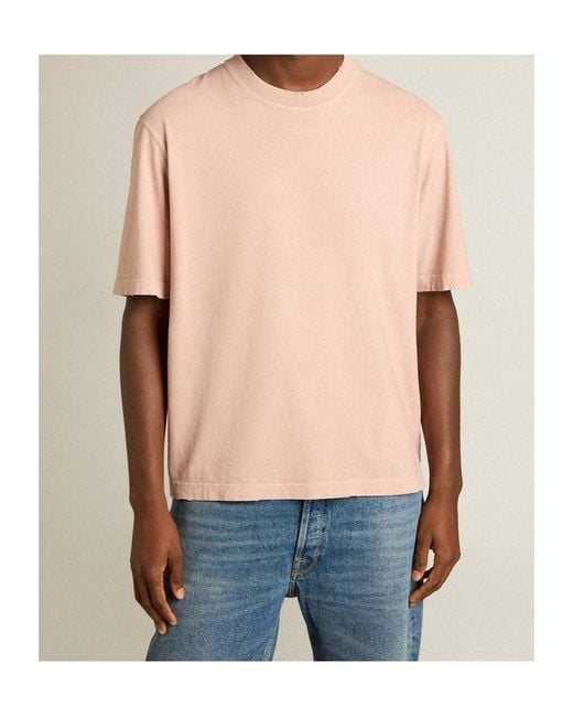 Golden Goose Deluxe Brand Pink Logo Detailed Crewneck T-Shirt for men