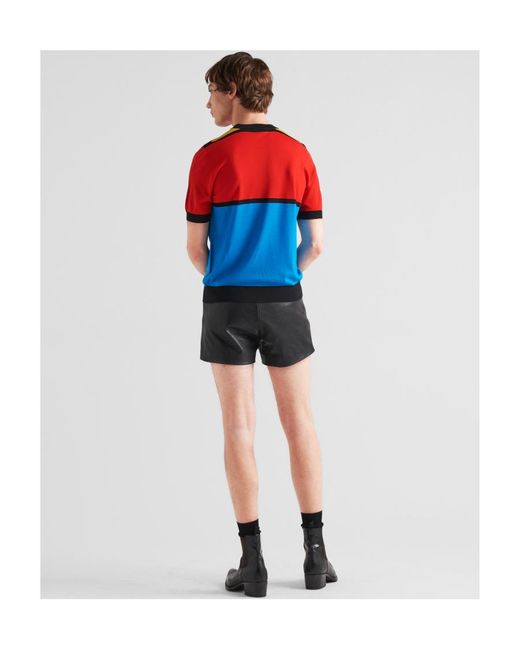 Prada Red Colour-Block Crewneck Knitted T-Shirt for men