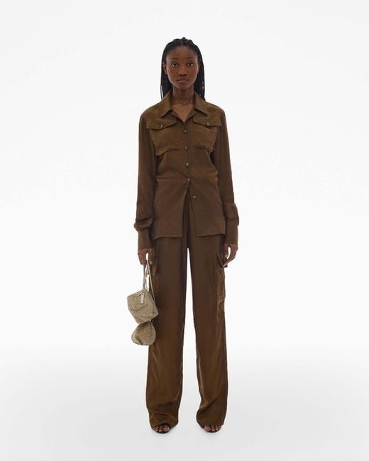Helmut Lang Brown Long-Sleeve Satin-Finish Shirt