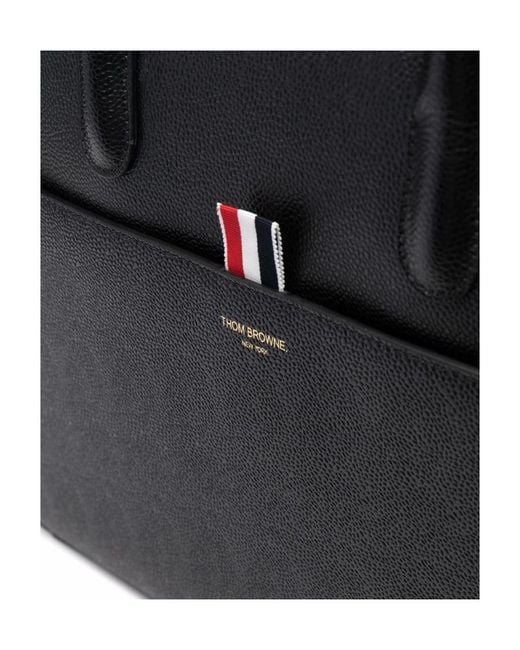 Thom Browne Black Logo-Print Top Handle Laptop Bag for men