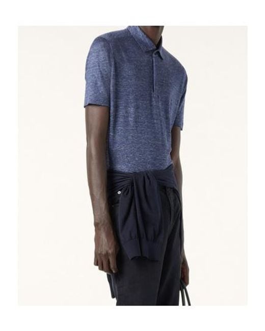 Loro Piana Blue Jersey Linen Polo Shirt for men