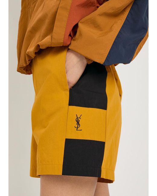 Saint Laurent Yellow Logo Panelled Cotton Shorts