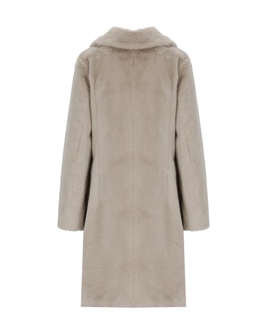 Herno Gray Faux-Fur Single-Breasted Coat