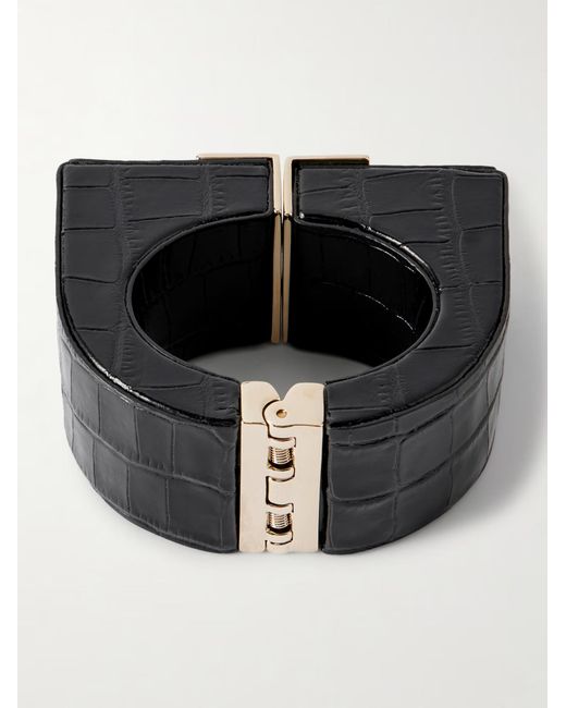 Tom Ford Black Alligator-Patterned Patent Leather Cuffs