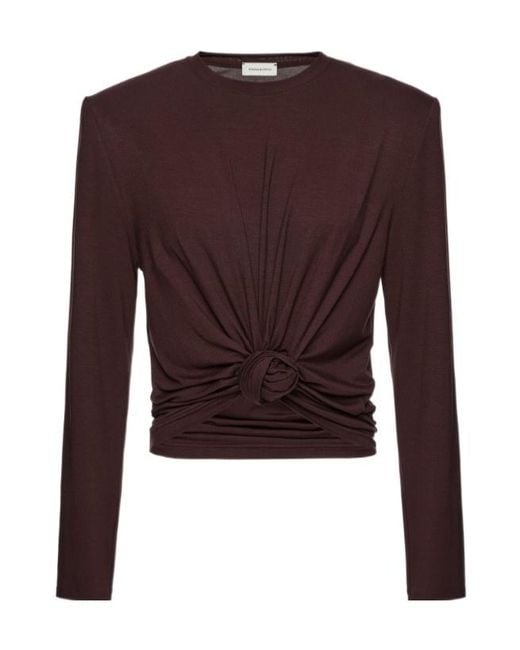 Magda Butrym Brown Knotted Longsleeve Jersey Blouse
