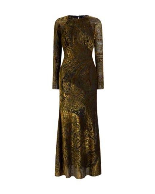 Etro Green Floral Paisley Motif Long Burnout Velvet Dress