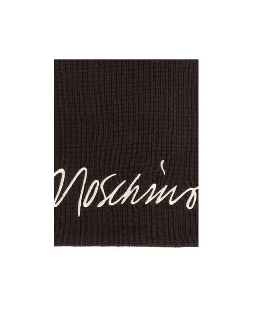Moschino Black Logo Embroidery Striped Scarf for men
