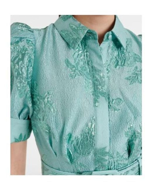 Rebecca Vallance Green Benette Belted Brocade Shirt Dress