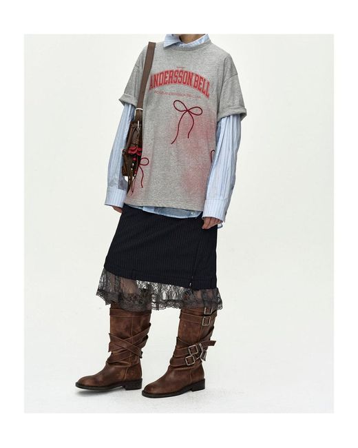 ANDERSSON BELL Gray Ribbon Embroidery Printed T-Shirt for men