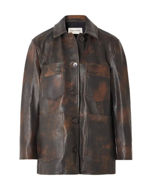 Nour Hammour Black Seleste Patchwork Distressed Leather Jacket