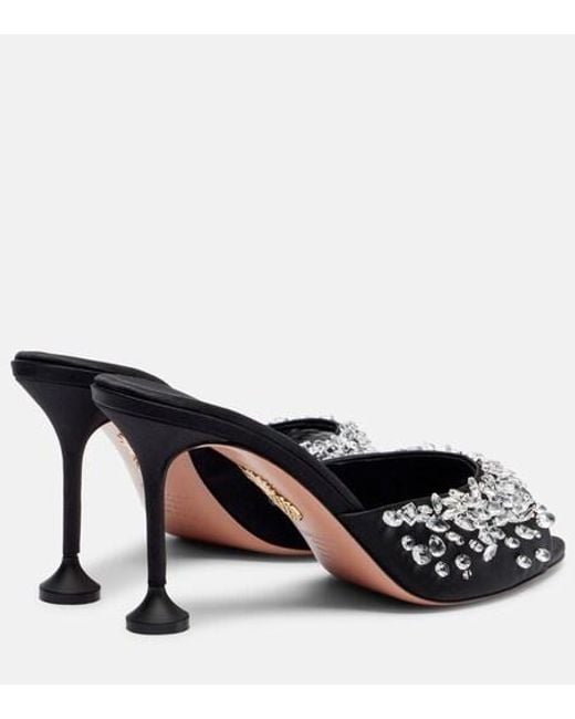 Aquazzura Black Embellished Satin Mules