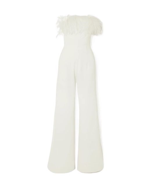 16Arlington White Taree Feather-Trim Strapless Jumpsuit