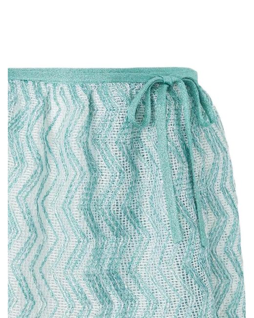 Missoni Blue Zigzag-Pattern Side-Tie Mini Skirt