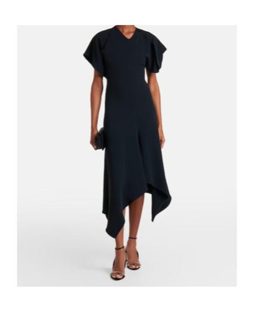 Victoria Beckham Black Asymmetric Draped Cady Midi Dress
