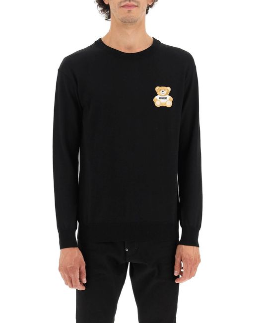 Moschino Black Teddy Bear Patch Crewneck Knitted Jumper for men