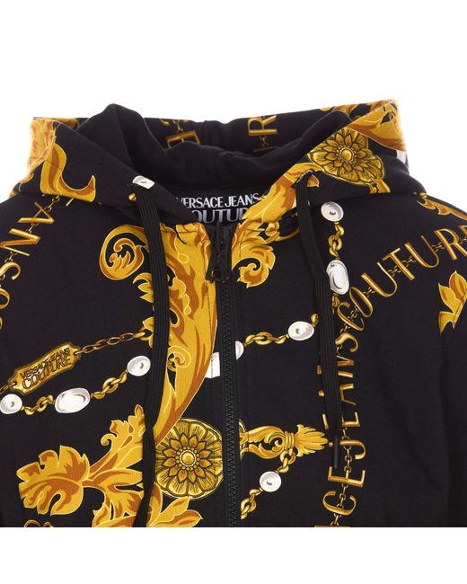 Versace Jeans Black Logo Couture-Print Cotton Hoodie