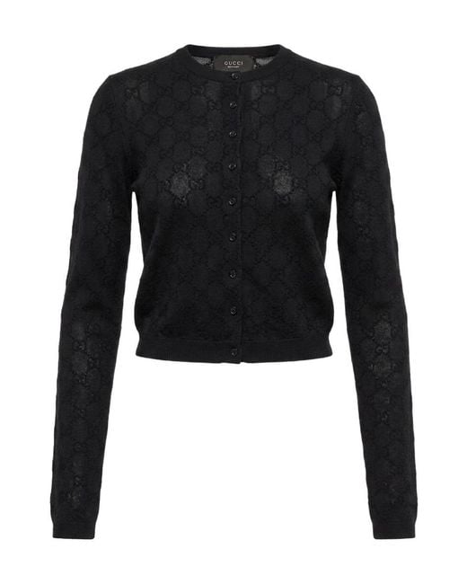 Gucci Black Monogram Sheer Cardigan