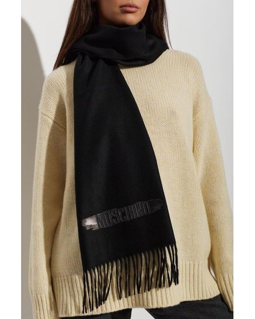 Moschino Black Logo Fringe Scarf for men