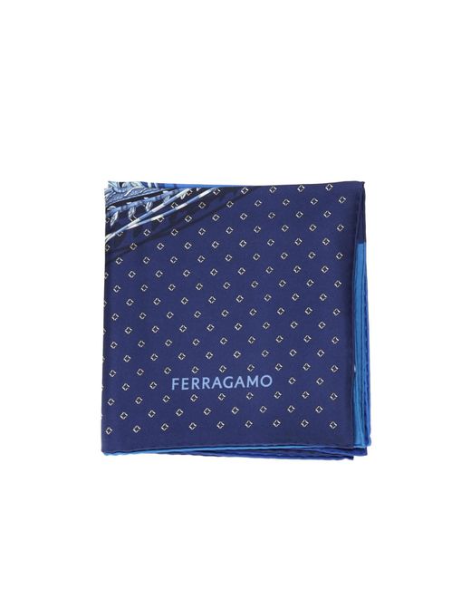 Ferragamo Blue Ferragamo Logo Printed Scarf