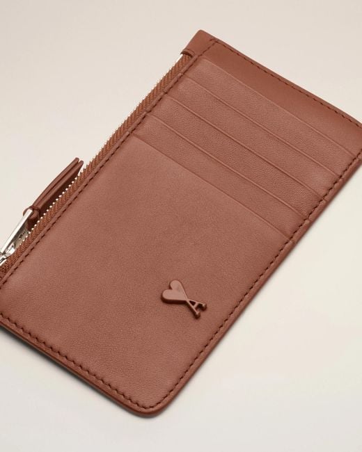 AMI Brown Ami De Coeur Zipped Card Holder for men