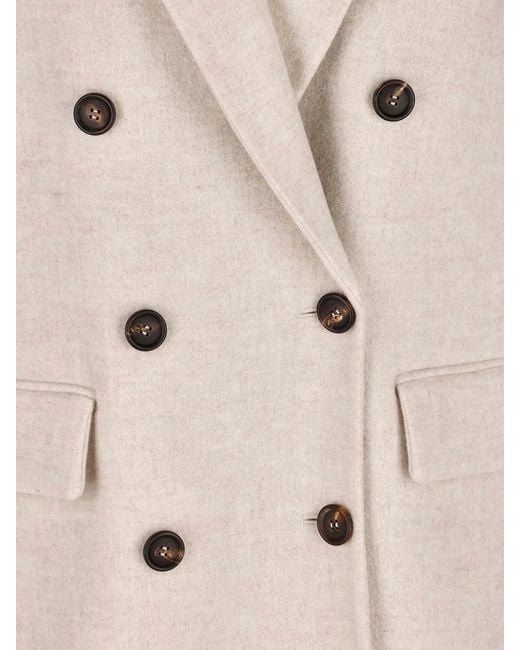 Brunello Cucinelli White Double-Breasted Mid-Length Coat