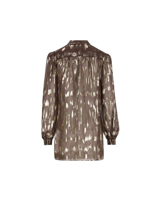 Valentino Brown Metallic Print Bow-Neck Top