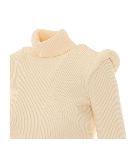 Elisabetta Franchi White Knit Turtleneck Top With 3D Details