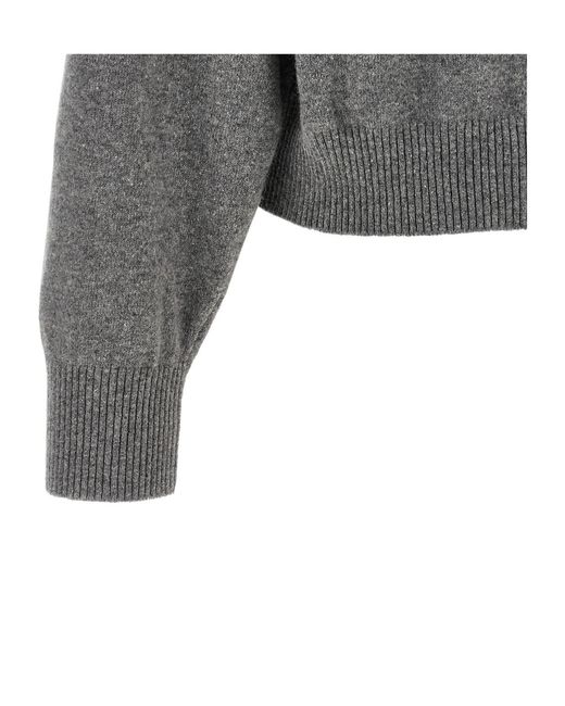 Alberta Ferretti Gray Wool Sweater With Raised Embroidered Flowers