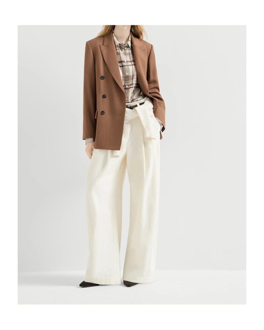 Brunello Cucinelli Brown Virgin-Wool And Viscose Tricotine Blazer With Monili