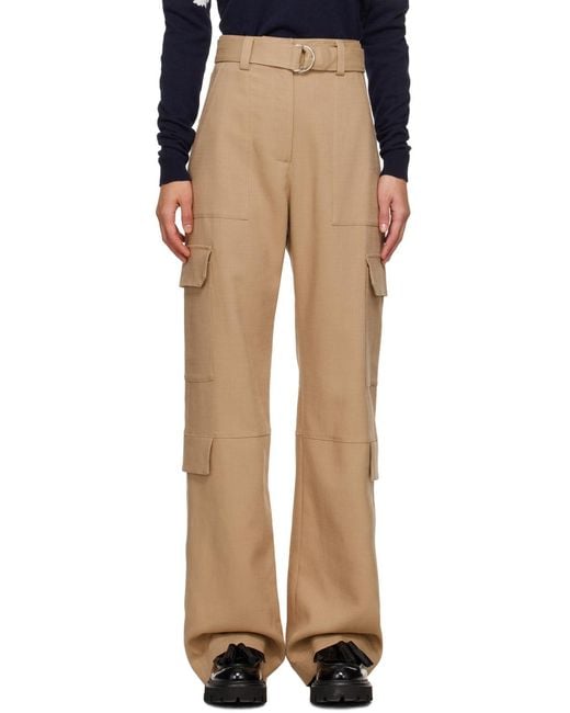 MSGM Natural Belted High-Waist Palazzo Cargo Pants