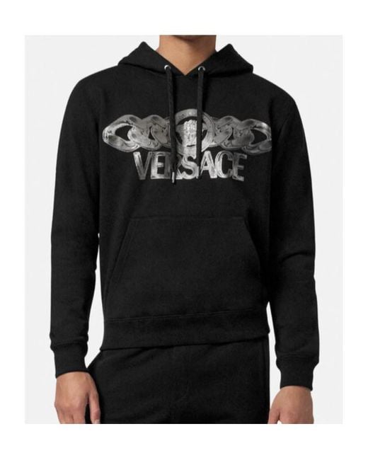 Versace Black Medusa On Chain Drawstring Hoodie for men