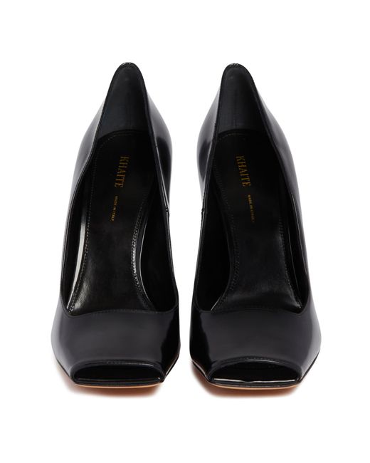 Khaite Black Cedar Square Toe Patent Pumps