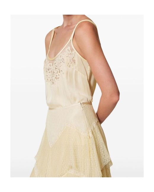 Twinset Natural Embroidered Sleeveless Satin Top